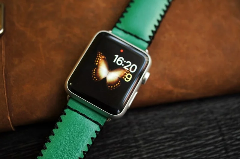 AWBF91 -D132-BLACK handgefertigt Vintage Leder Uhrenarmband incl. Lugs Adapter für Apple Watch 1 und 2 (oder Apple Watch Sport) 42mm oder 38mm – Bild 3
